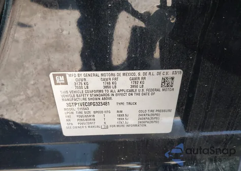 2015 GMC Sierra C1500 Slt из США, поврежденный, VIN 3GTP1VEC0FG323481